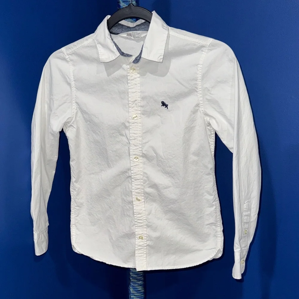 H & M- Classic White Long-Sleeve Button-Down Shirt Size 10 - Picture 3 of 16